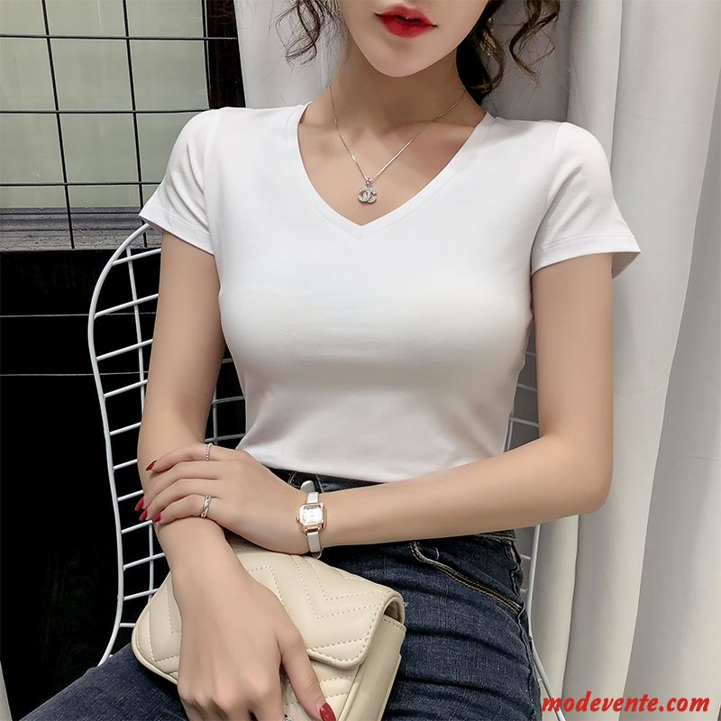 T-shirt Femme Été Courte Une Veste Printemps Tendance Mode Blanc