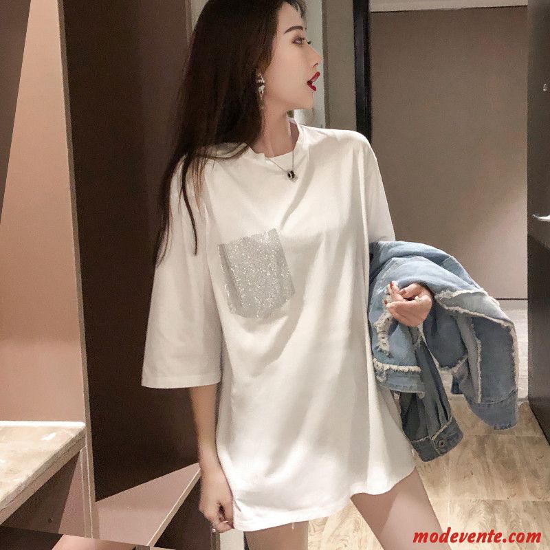 T-shirt Femme Été Gros Courte Une Veste Tendance Baggy Blanc