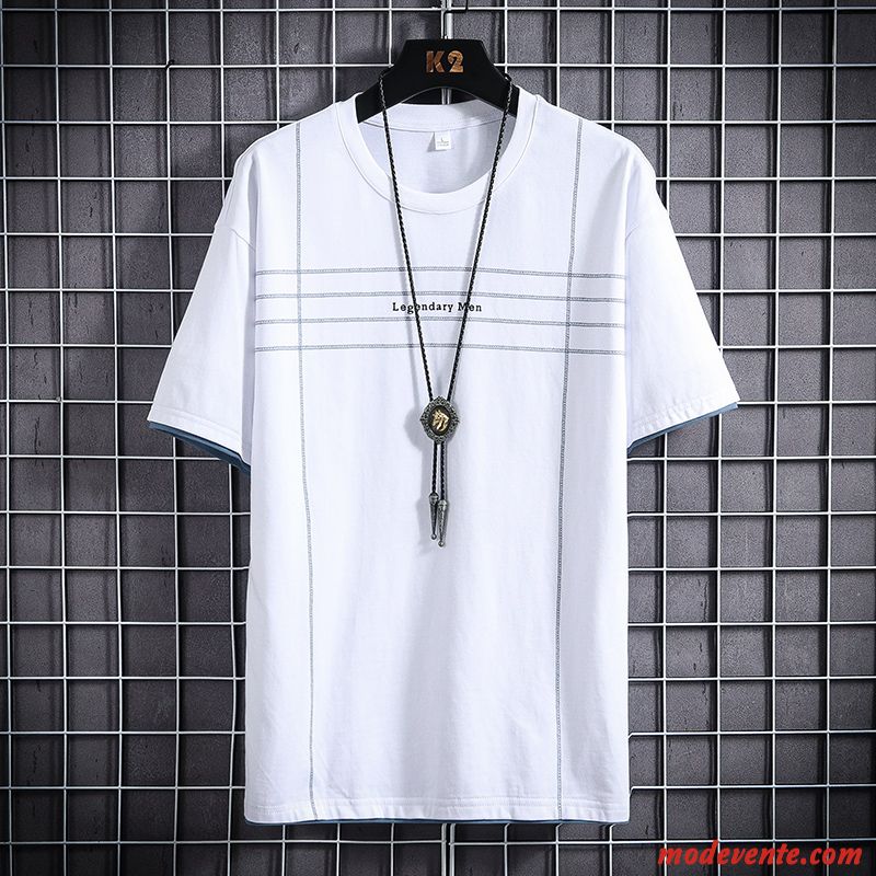 T-shirt Homme Baggy Coton Bio Courte Tendance Une Veste Chemise En Bas Blanc