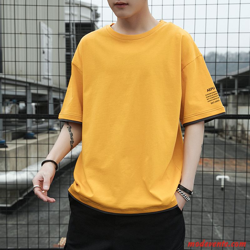 T-shirt Homme Beau Ensemble Baggy Été Tendance Courte Jaune