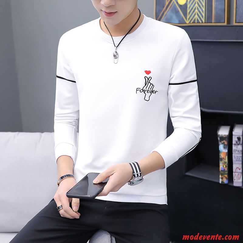 T-shirt Homme Chemise En Bas T-shirt Long Personnalité Printemps Sweat À Capuche Col Rond Blanc