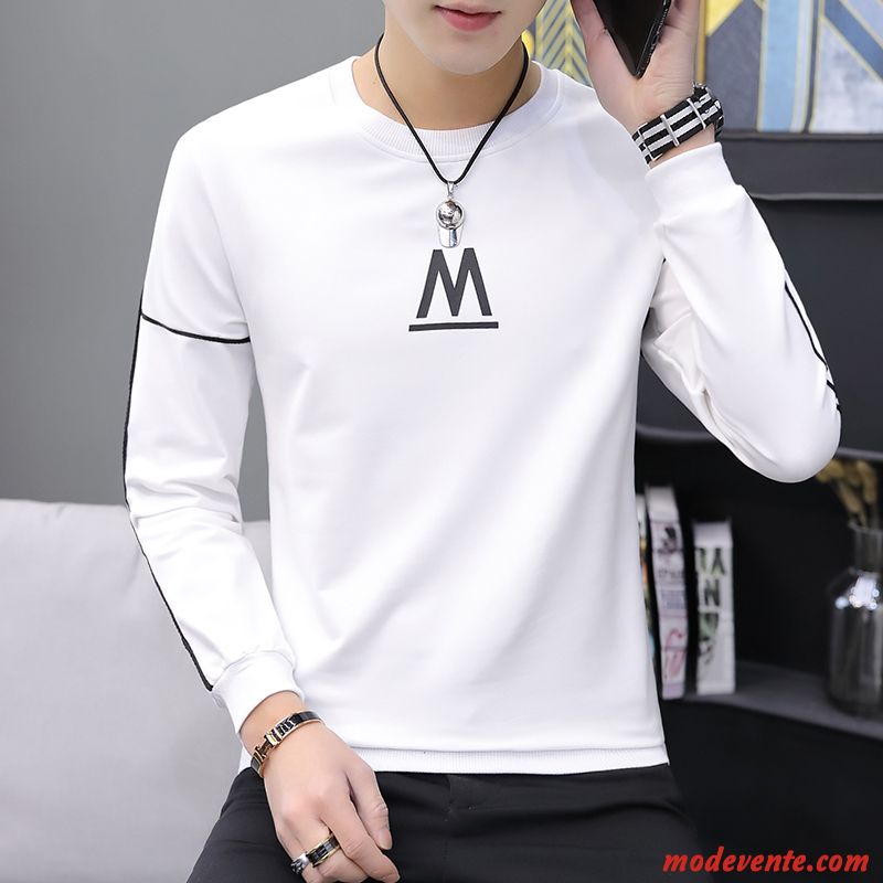 T-shirt Homme Chemise En Bas T-shirt Long Personnalité Printemps Sweat À Capuche Col Rond Blanc