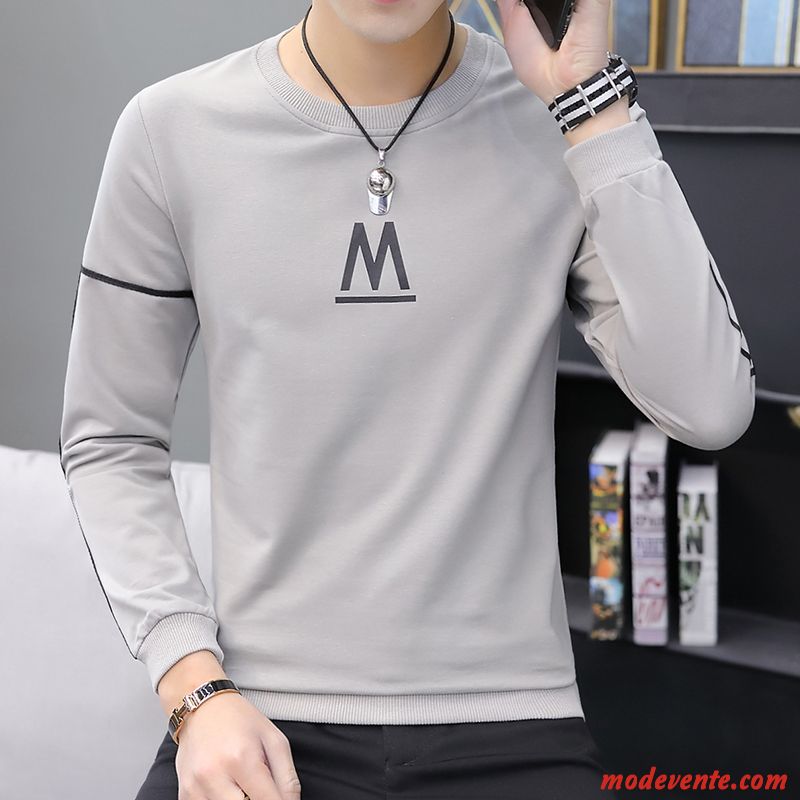 T-shirt Homme Chemise En Bas T-shirt Long Personnalité Printemps Sweat À Capuche Col Rond Blanc