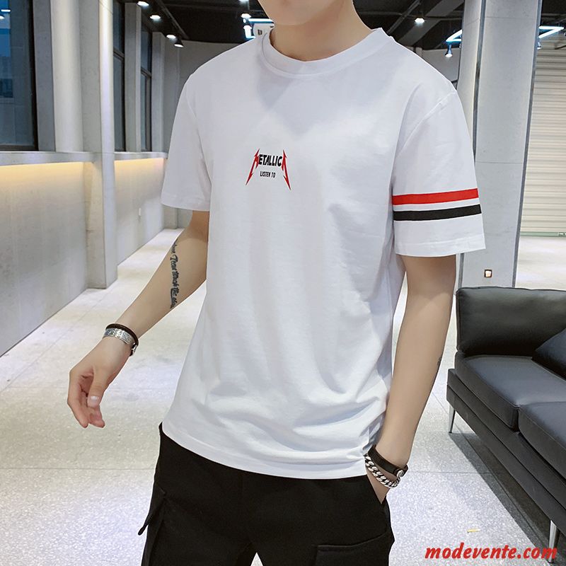 T-shirt Homme Col Rond Courte Marque De Tendance Baggy Été Étudiant Blanc