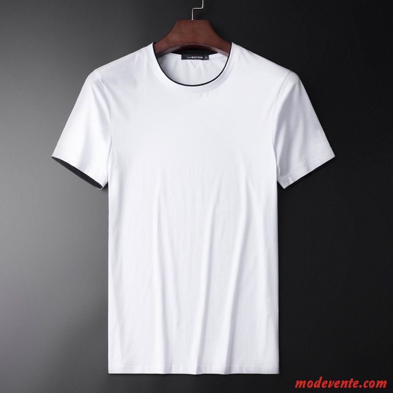 T-shirt Homme Courte Chemise En Bas Été Tendance Slim Pure Bleu Blanc