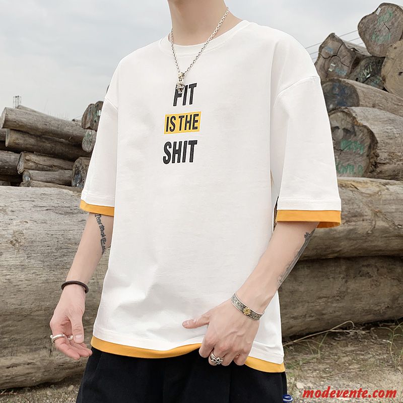 T-shirt Homme Courte Une Veste Tendance Demi Manche Été Marque De Tendance Blanc