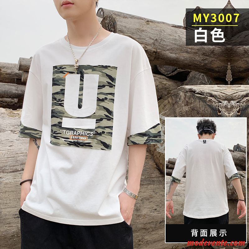 T-shirt Homme Courte Une Veste Tendance Demi Manche Été Marque De Tendance Blanc