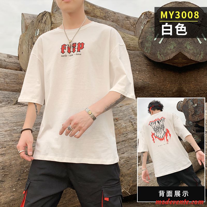 T-shirt Homme Courte Une Veste Tendance Demi Manche Été Marque De Tendance Blanc