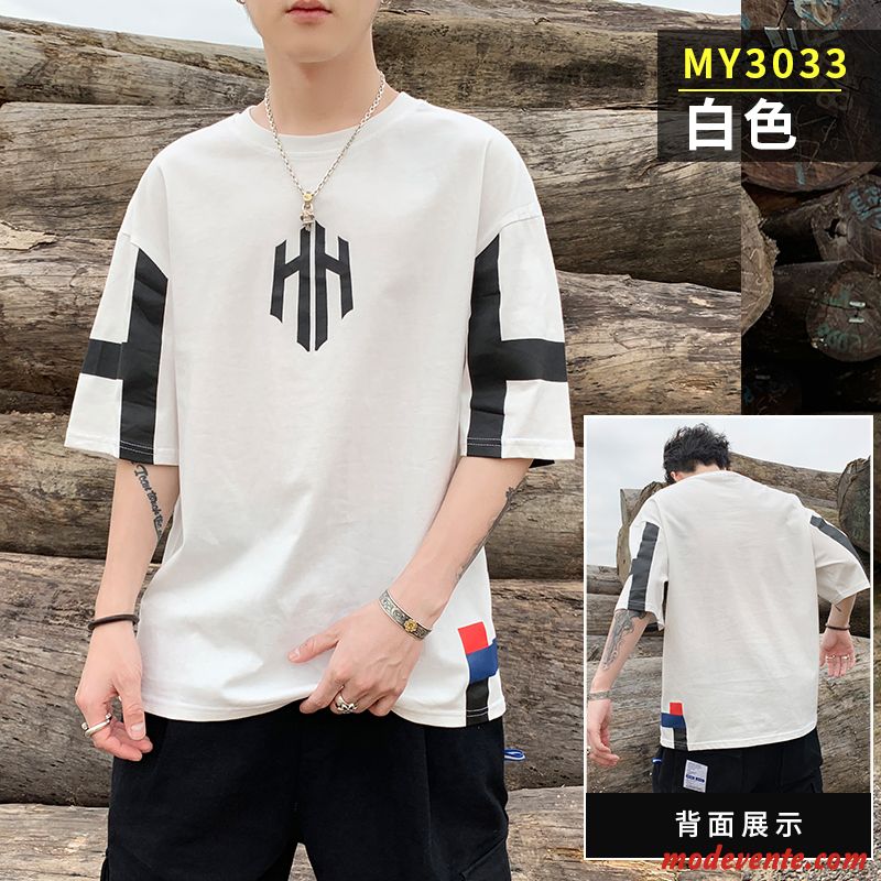 T-shirt Homme Courte Une Veste Tendance Demi Manche Été Marque De Tendance Blanc