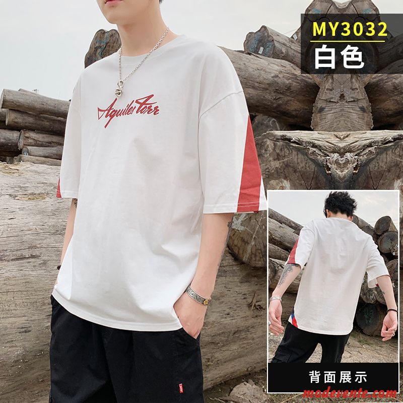 T-shirt Homme Courte Une Veste Tendance Demi Manche Été Marque De Tendance Blanc