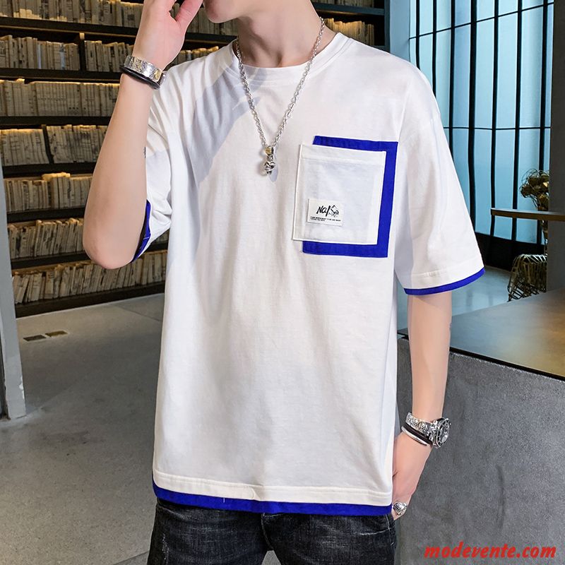T-shirt Homme Demi Manche Baggy Matelassé Grande Taille Tendance Courte Blanc Noir