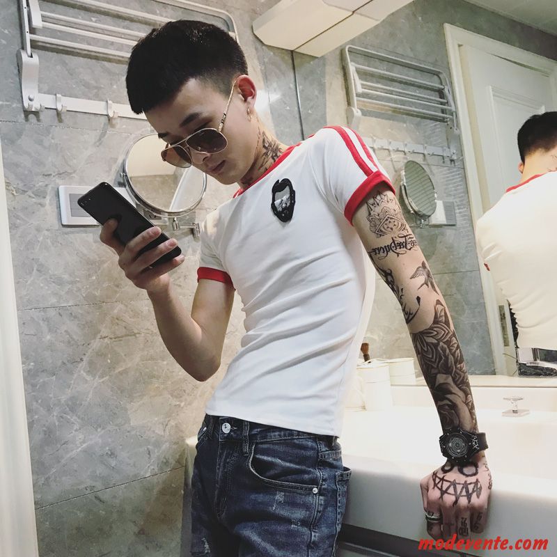 T-shirt Homme Demi Manche Courte Été Slim Une Veste Tendance Noir Rouge