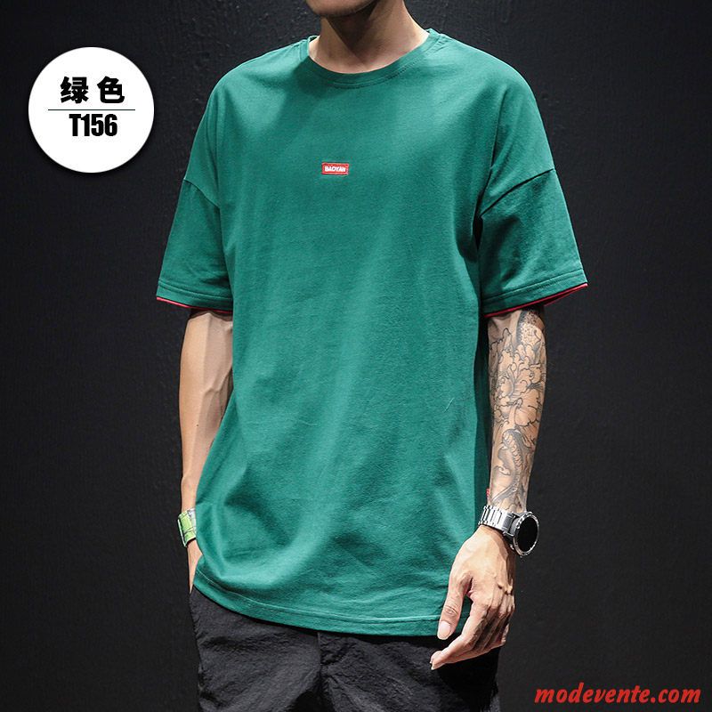 T-shirt Homme Demi Manche Été Courte Grande Taille Tendance Hip Hop Vert