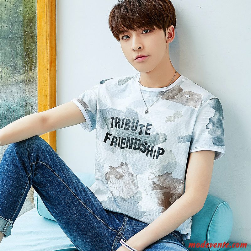 T-shirt Homme Manche Demi Manches Baggy Tendance Courte Été Gris