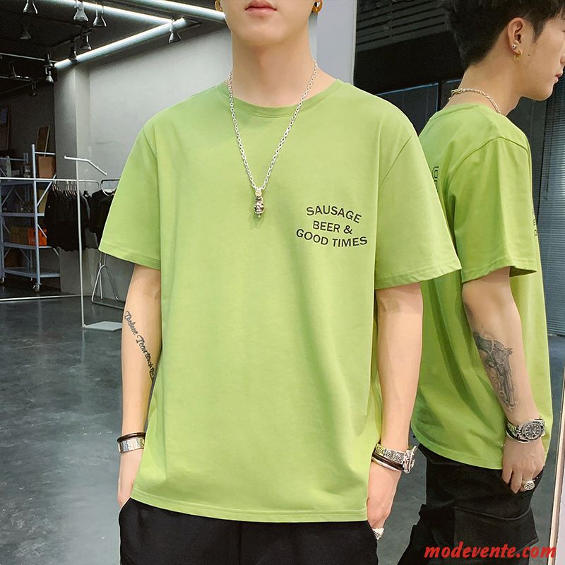 T-shirt Homme Printemps Décontractée Marque De Tendance Courte Demi Manche Été Vert Clair