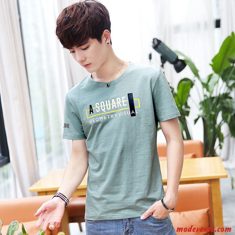 T-shirt Homme Étudiant Été Les Adolescents Courte Tendance Marque De Tendance Vert