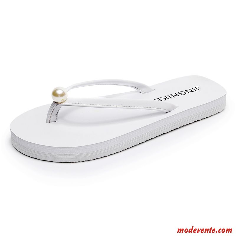 Tongs Femme Mode Antidérapant Talon Moyen Talons Compensés Outwear Été Blanc