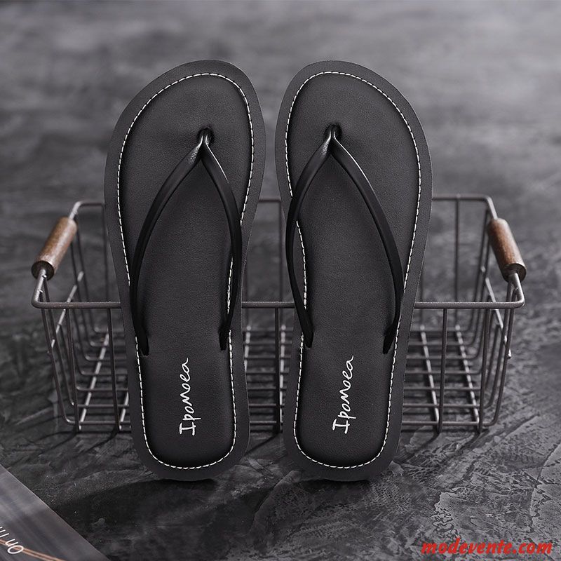 Tongs Femme Mode Vacances Outwear Antidérapant Plage Tongs Chaussons Noir