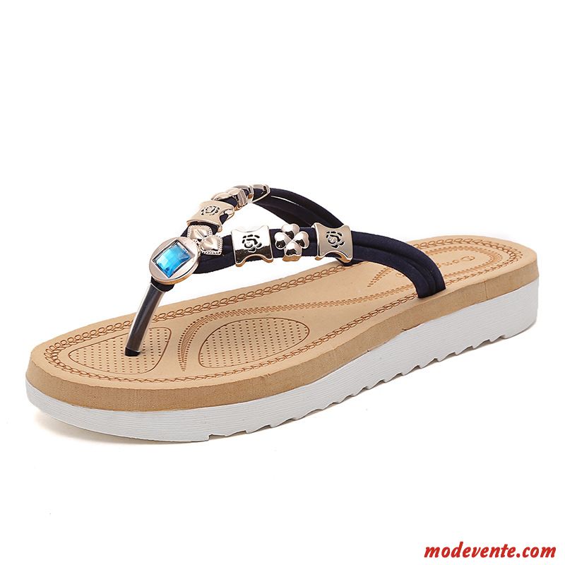 Tongs Femme Pierres De Strass Été Livraison Gratuite Talon Plat Sandales Saumon Pas Cher