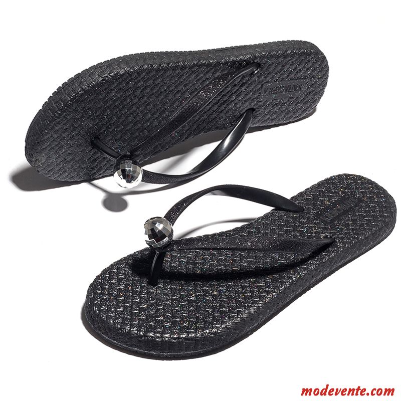 Tongs Femme Plage Strass Été Tongs Chaussons Salle De Bains Mesh Noir Rouge