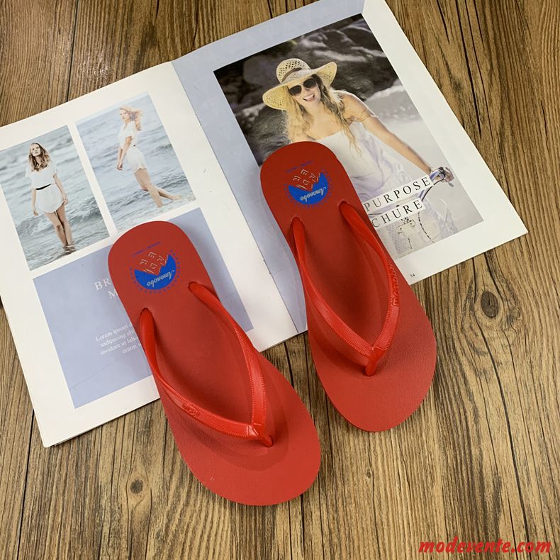 Tongs Femme Tongs Chaussons Plage Bien Simple Lumière Plates Rouge