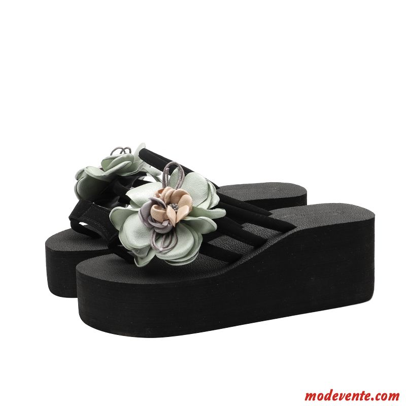 Tongs Femme Tous Les Assortis Mode Tongs Chaussons Été Outwear Fleurs Vert