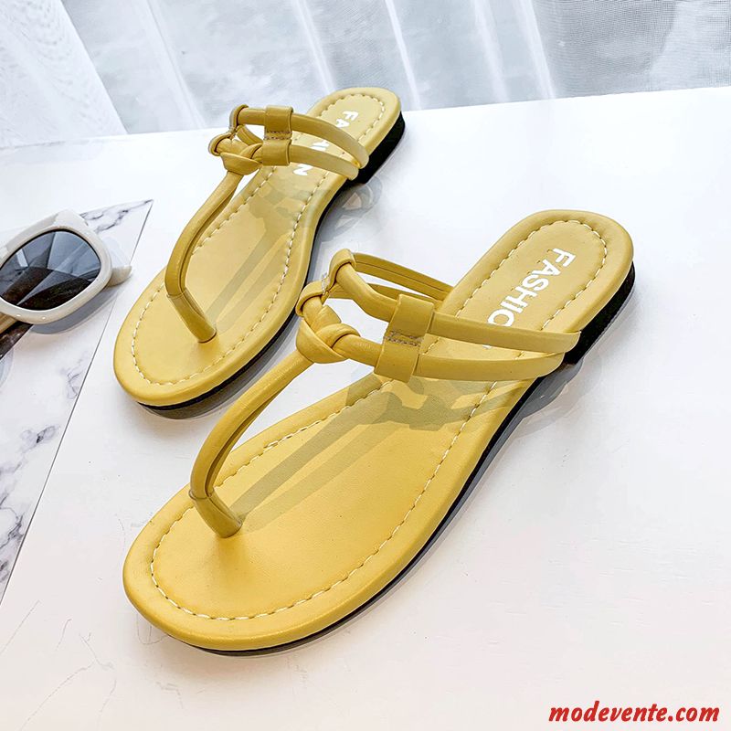 Tongs Femme Tous Les Assortis Outwear Tendance Été Plates Tongs Chaussons Jaune