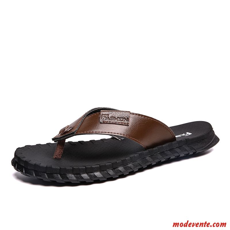 Tongs Homme Décontractée Mode Antidérapant Été Tongs Chaussons Tendance Noir