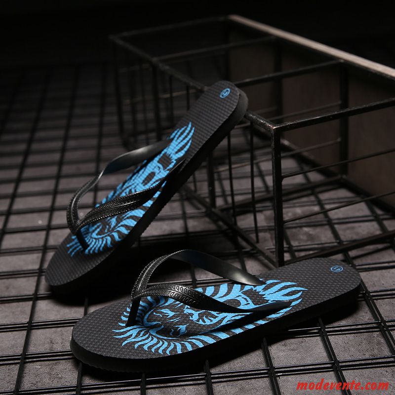 Tongs Homme Personnalité Semelle Épaisse Été Tendance Porter Salle De Bains Bleu