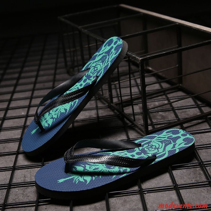 Tongs Homme Personnalité Semelle Épaisse Été Tendance Porter Salle De Bains Bleu