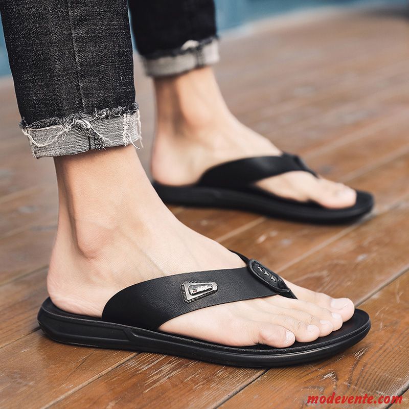 Tongs Homme Personnalité Tendance Décontractée Sandales Tongs Chaussons Été Noir