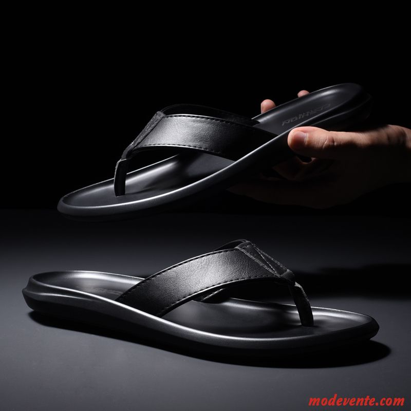 Tongs Homme Plage Mode Décontractée Tongs Chaussons Été Tendance Noir