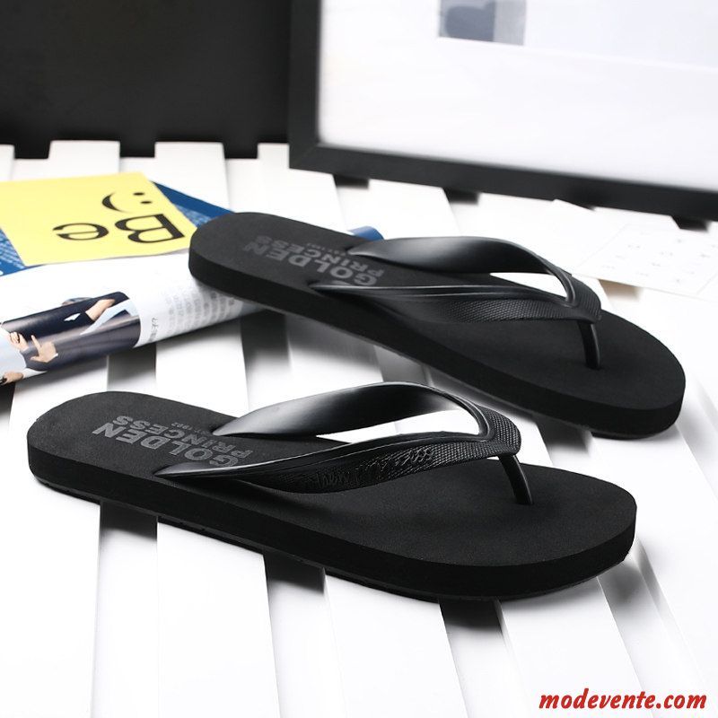 Tongs Homme Plage Mode Personnalité Antidérapant Tongs Chaussons Outwear Noir