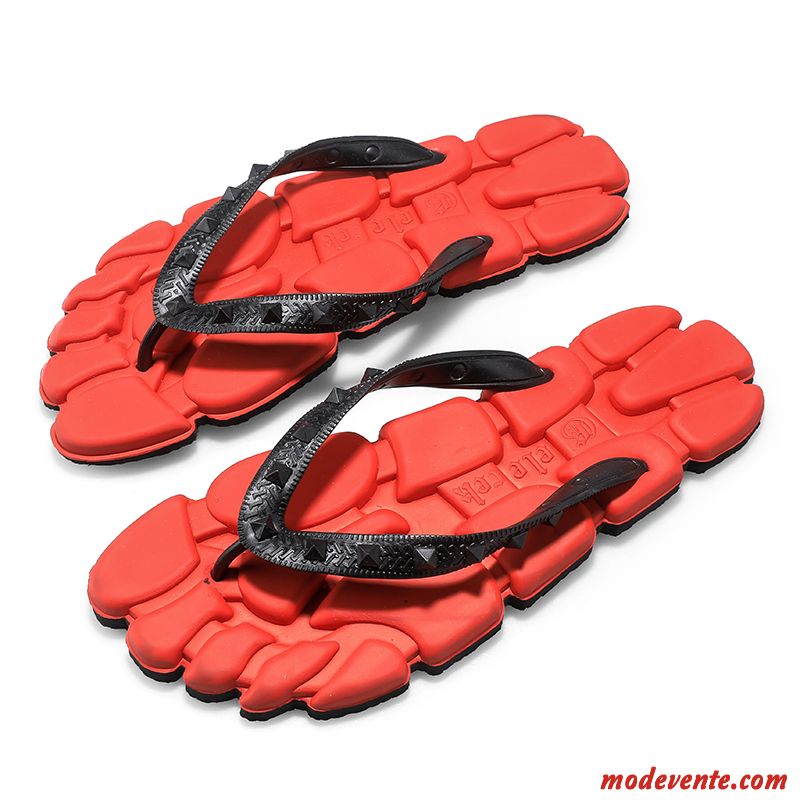 Tongs Homme Tendance Été De Plein Air Personnalité Plage Tongs Chaussons Rouge