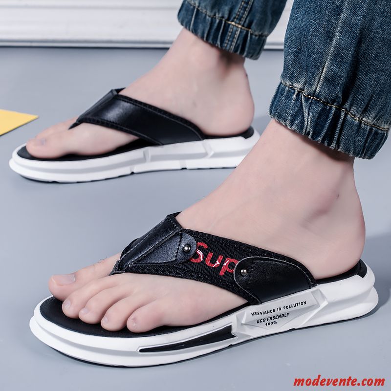 Tongs Homme Tendance Été Mode Antidérapant Tongs Chaussons Plage Noir