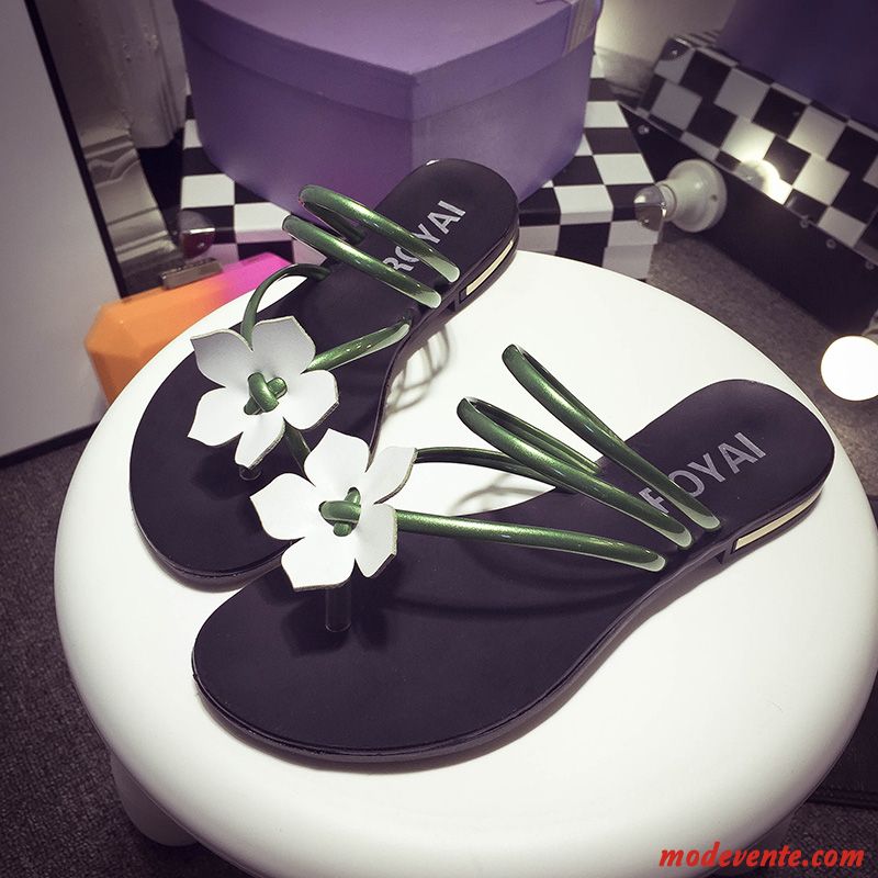 Tongs Talon Plat Femme Plage Chaussons Fleurs Pensée