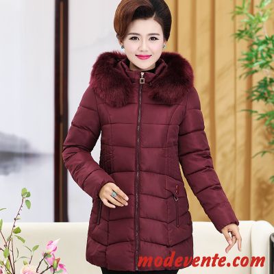 Veste En Coton Femme Matelassée Vêtements D'hiver Maman Longue Manteau Épaissir Bordeaux