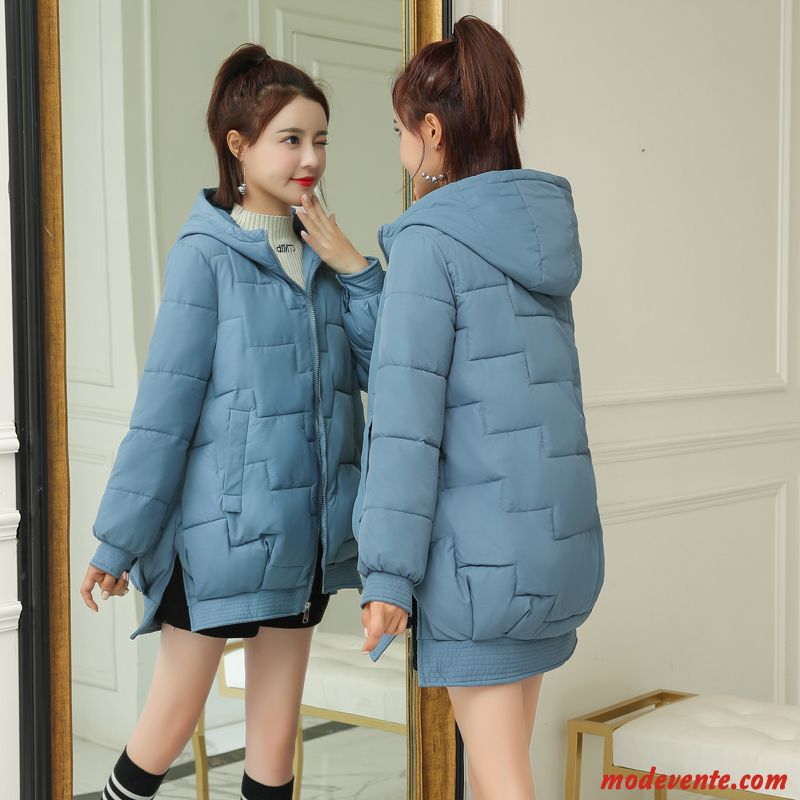 Veste En Coton Femme Vêtements D'hiver Épaissir Mode Longue Capuche Doux Pure Bleu