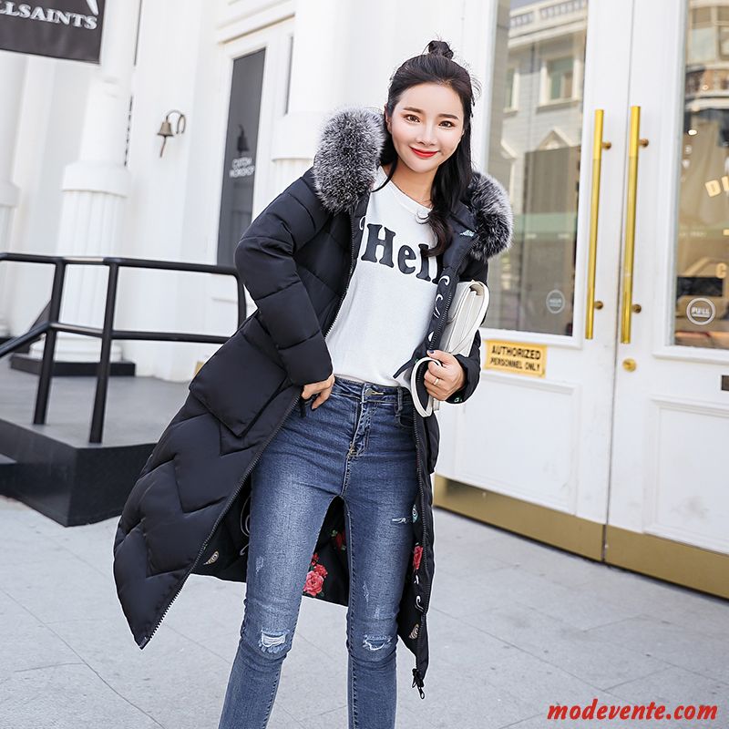 Veste En Coton Femme Étudiant Longue Vêtements Matelassé Mode Les Deux Côtés Portent Slim Impression Blanc