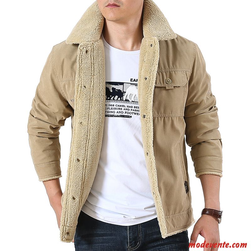 Veste En Coton Homme Hiver Plus De Velours Manteau Chauds Revers Roulé Cargo