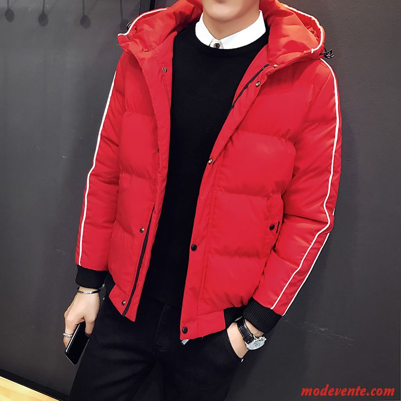 Veste En Coton Homme Hiver Vêtements Matelassé Capuche Tendance Manteau Matelassée Rouge