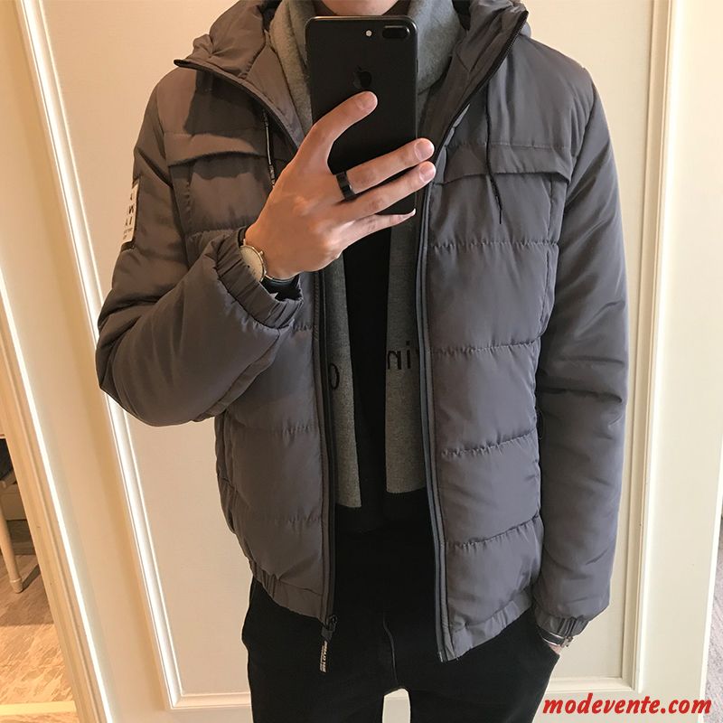 Veste En Coton Homme Longue Hiver Gros Tendance Vêtements Matelassé Matelassée Gris