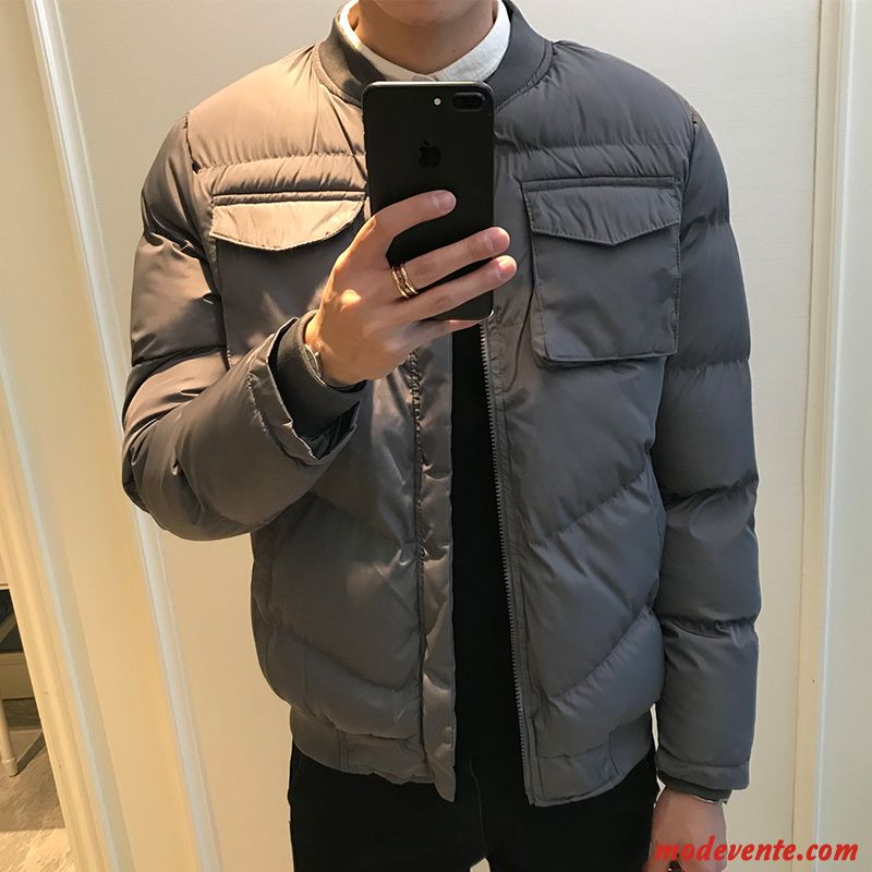 Veste En Coton Homme Longue Hiver Gros Tendance Vêtements Matelassé Matelassée Gris