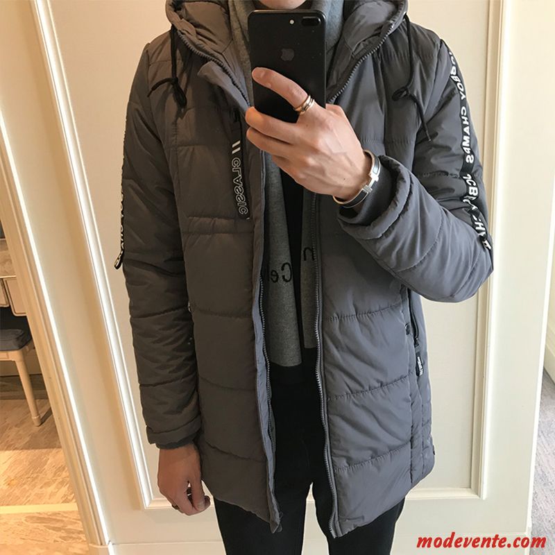 Veste En Coton Homme Longue Hiver Gros Tendance Vêtements Matelassé Matelassée Gris