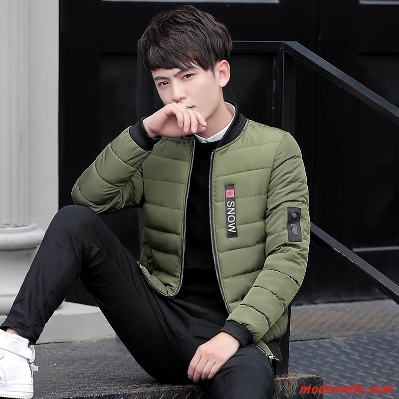 Veste En Coton Homme Personnalité Vêtements Matelassé Hiver Beau Étudiant Manteau Vert