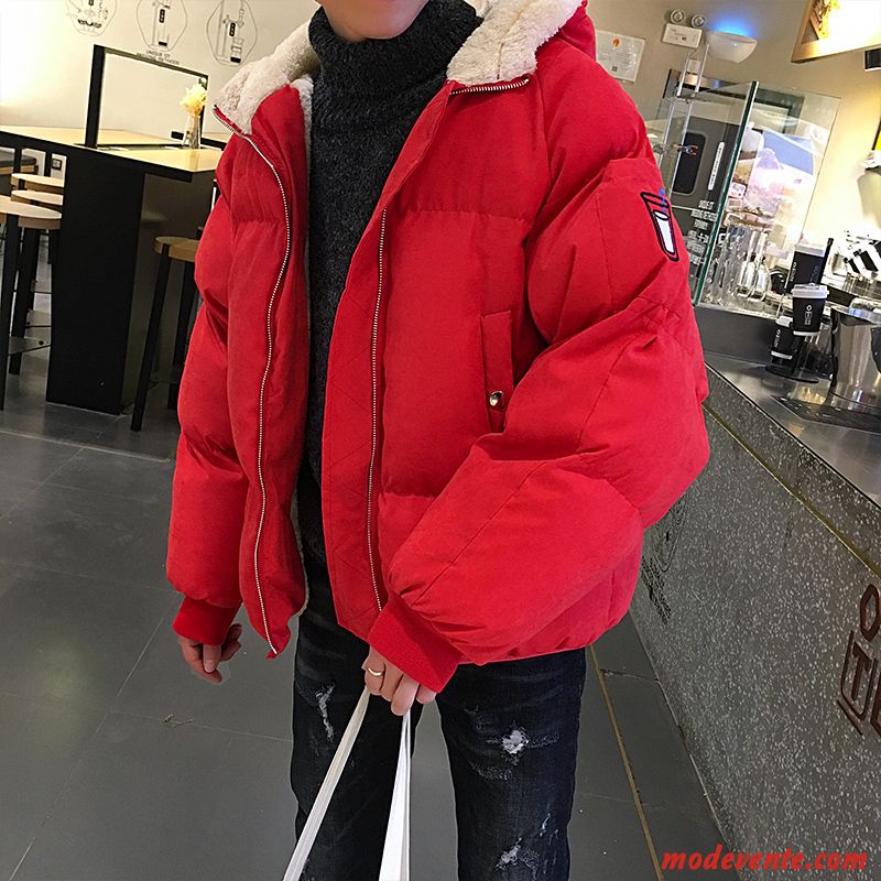 Veste En Coton Homme Plus De Velours Tendance Étudiant Hiver Vêtements Matelassé Matelassée Rouge