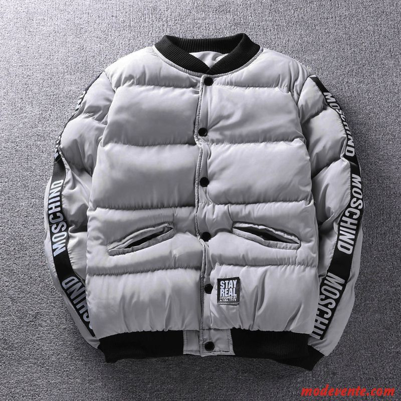 Veste En Coton Homme Slim Court Hiver Personnalité Tendance Manteau Blanc