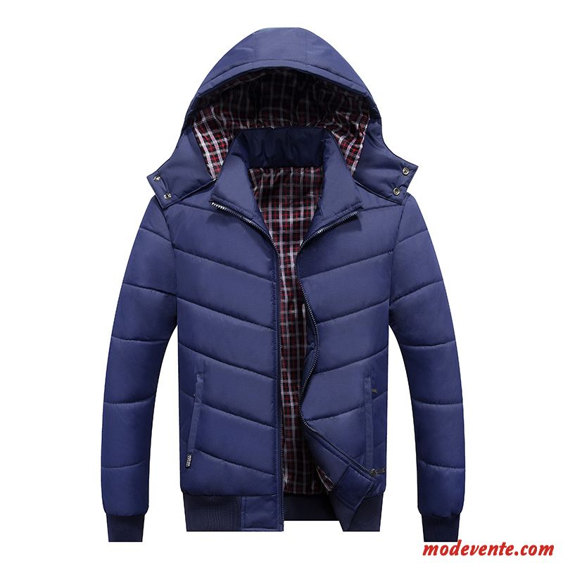 Veste En Coton Homme Slim Épaissir Hiver Vêtements Matelassé Capuche Manteau Noir