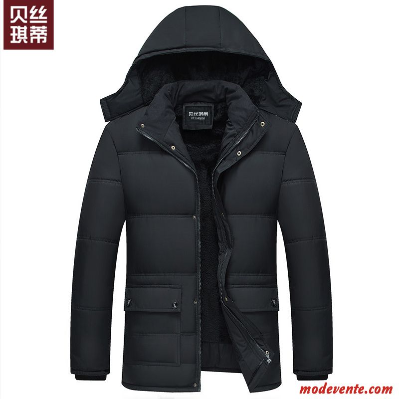 Veste En Coton Homme Vêtements D'hiver Manteau Vêtements Matelassé Plus De Velours Matelassée Longue Noir