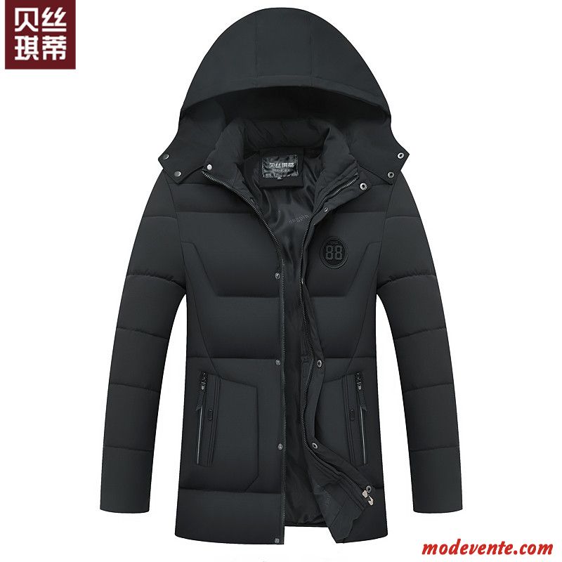 Veste En Coton Homme Vêtements D'hiver Manteau Vêtements Matelassé Plus De Velours Matelassée Longue Noir